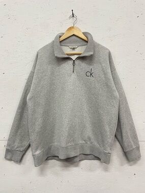 Calvin Klein Quart Zip Heather Grey Sweatshirt, Size XL